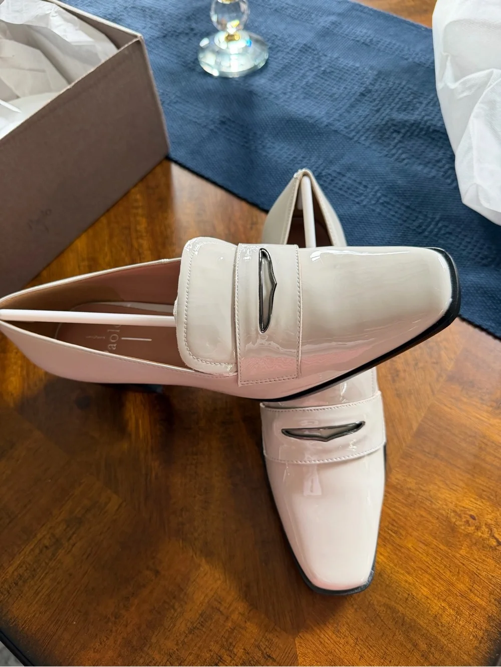 Paolo Women's Cream Patent Loafers with Metal Accent